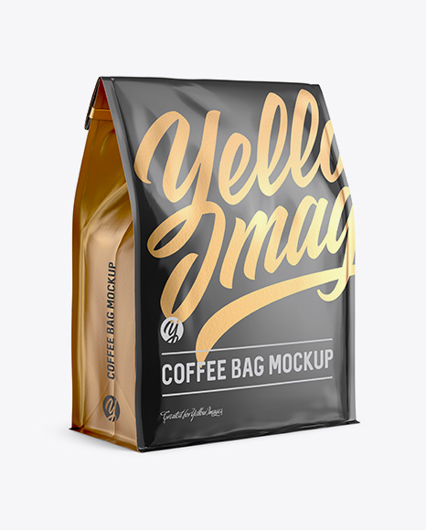 Download Glossy Coffee Bag W A Tin Tie Mockup Halfside View In Pouch Mockups On Yellow Images Object Mockups