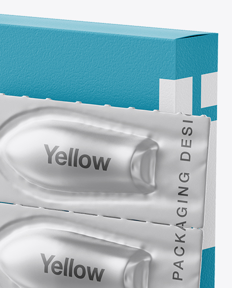 Box With Suppositories Mockup - Half Side View on Yellow Images Object