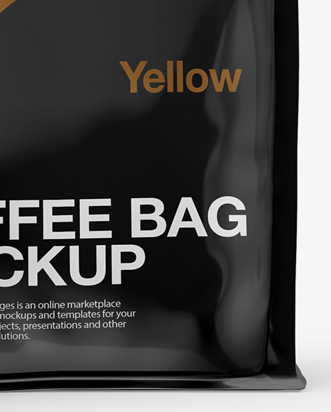 Glossy Bag With Kraft Coffee Cup Mockup Front View In Packaging Mockups On Yellow Images Object Mockups