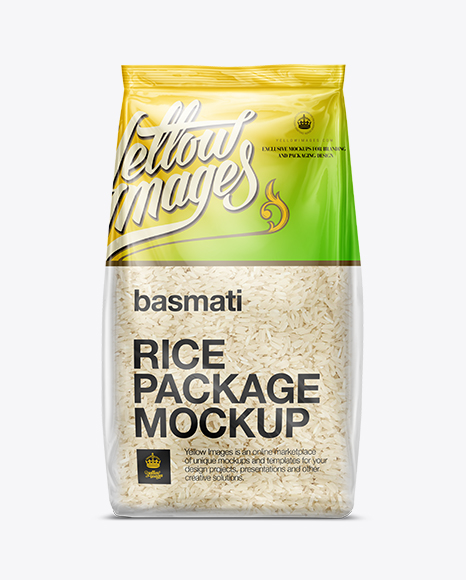 Download Bag W Basmati Rice Mockup In Flow Pack Mockups On Yellow Images Object Mockups PSD Mockup Templates