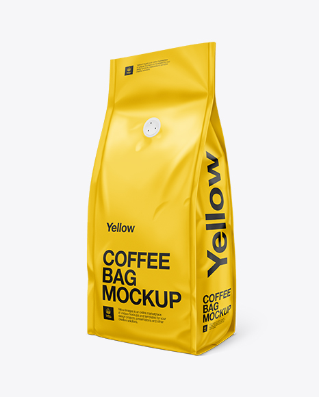 Download Coffee Bag W Valve Mock Up In Bag Sack Mockups On Yellow Images Object Mockups