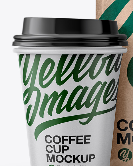 Download Kraft Bag With Coffee Cup Mockup Front View In Packaging Mockups On Yellow Images Object Mockups PSD Mockup Templates