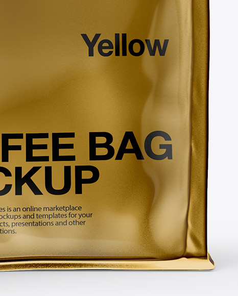 Metallic Bag With Coffee Cup Mockup Front View In Packaging Mockups On Yellow Images Object Mockups