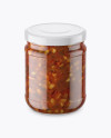 Clear Glass Jar with Bruschetta Sauce Mockup (High-Angle Shot) on