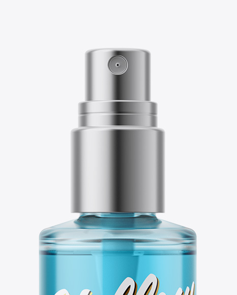 Clear Sprayer Bottle with Metallic Cap Mockup PSD #1