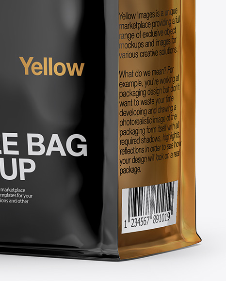 Glossy Bag With A Tin Tie Mockup Half Side View In Bag Sack Mockups On Yellow Images Object Mockups