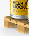 Wooden Pallet With 6 Glossy Beer Kegs Mockup - Half Side View in Barrel