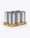 Download Wooden Pallet With 6 Metallic Beer Kegs Mockup - Half Side View in Barrel Mockups on Yellow ...