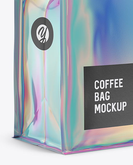 Download Holographic Foil Coffee Bag W A Tin Tie Mockup Halfside View In Pouch Mockups On Yellow Images Object Mockups Yellowimages Mockups