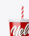 Glossy Plastic Soda Cup Mockup - Front View (Eye-Level Shot) on Yellow