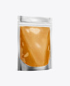 Download Glossy Transparent Stand-Up Pouch W/ Curry Sauce Mockup - Half Side View in Pouch Mockups on ...