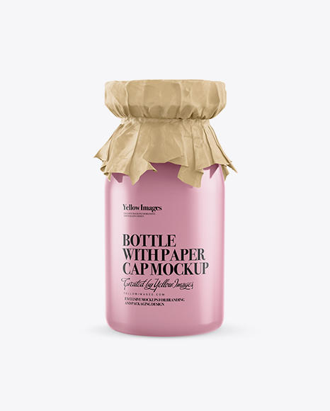 Download Glossy Bottle with Paper Cap and Tag Mockup in Bottle Mockups on Yellow Images Object Mockups