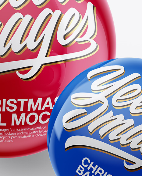 Two Glossy Christmas Balls Mockup PSD #2