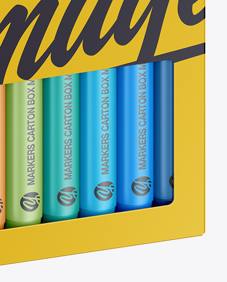 Download 7x Markers Carton Box Mockup In Stationery Mockups On Yellow Images Object Mockups