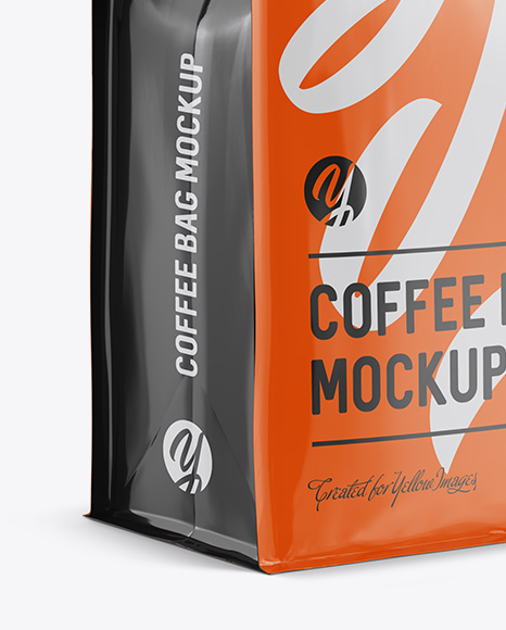 Glossy Paper Coffee Bag W A Tin Tie Mockup Halfside View In Pouch Mockups On Yellow Images Object Mockups