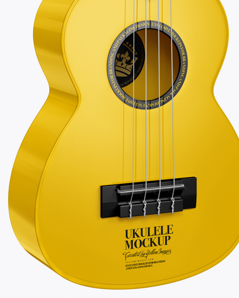 Ukulele Mockup - Half Side View on Yellow Images Object Mockups