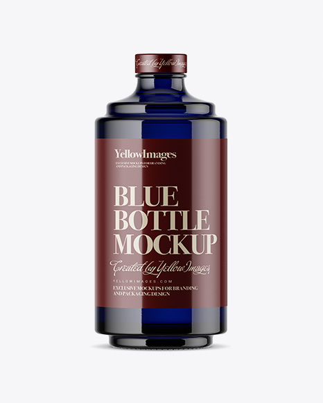 Dark Blue Glass Bottle Mockup
