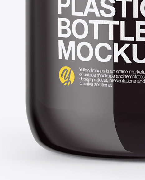 60ml Plastic Bottle with Dark Soft Drink Mockup on Yellow Images Object