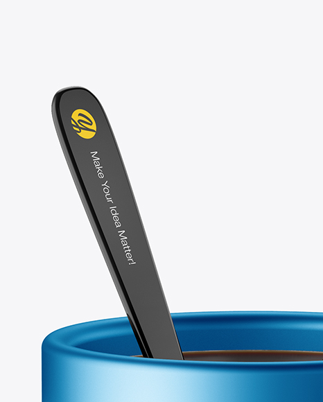 Metallic Mug With Tea Bag   Spoon Mockup (High Angle Shot) PSD #1