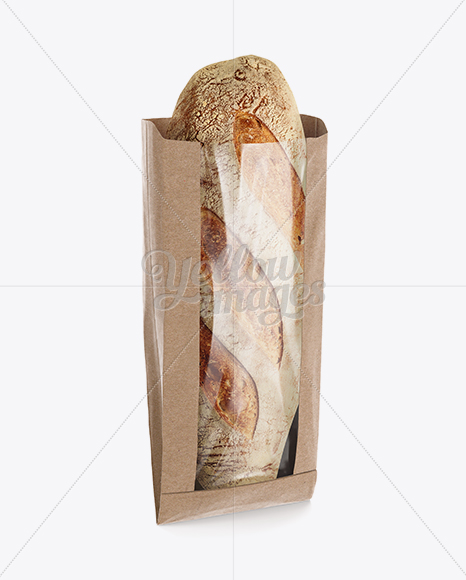 Kraft Paper Bread Bag W Window Mock Up In Bag Sack Mockups On Yellow Images Object Mockups