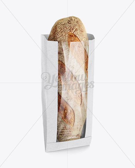 Download White Paper Bread Bag W Window Mock Up In Bag Sack Mockups On Yellow Images Object Mockups PSD Mockup Templates