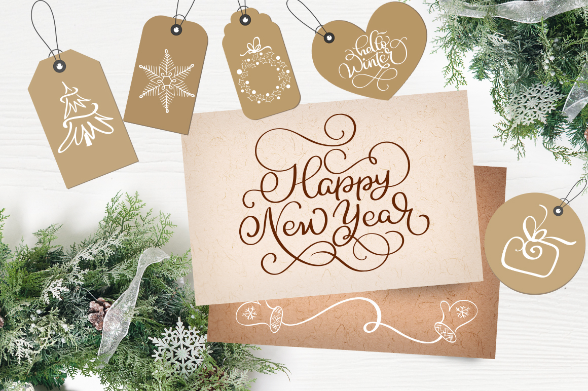 Merry christmas quotes and objects calligraphy collection graphic by Merry Christmas Quotes and Objects Calligraphy Collection in Lettering