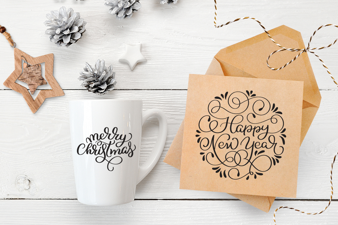 Merry Christmas Quotes and Objects Calligraphy Collection in Lettering on Yellow Images Creative
