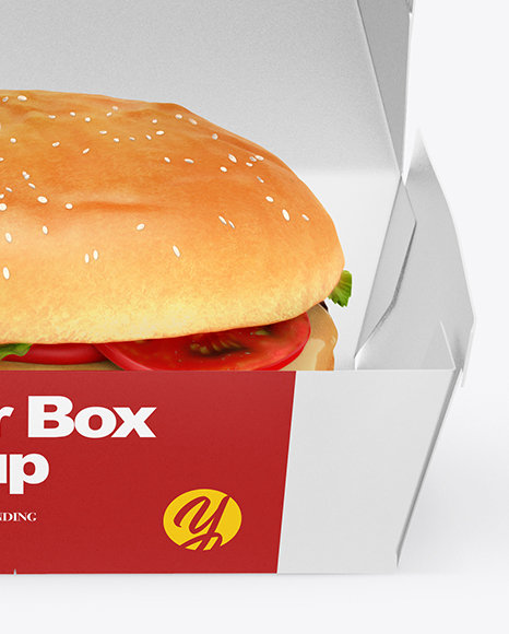 Download Burger Box Mockup Front View High Angle Shot In Box Mockups On Yellow Images Object Mockups Yellowimages Mockups