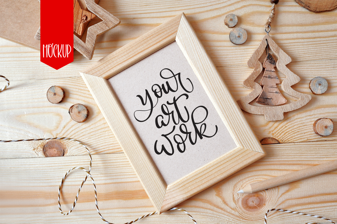 Download Christmas Wooden Frame Mock Up In Packaging Mockups On Yellow Images Creative Store PSD Mockup Templates