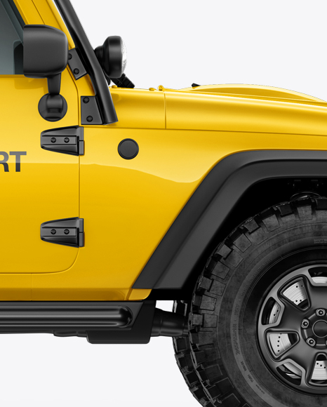 Download Jeep Wrangler Mockup Side View In Vehicle Mockups On Yellow Images Object Mockups PSD Mockup Templates