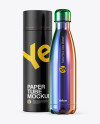 500ml Chameleon Stainless Steel Bottle with Paper Tube Mockup on Yellow