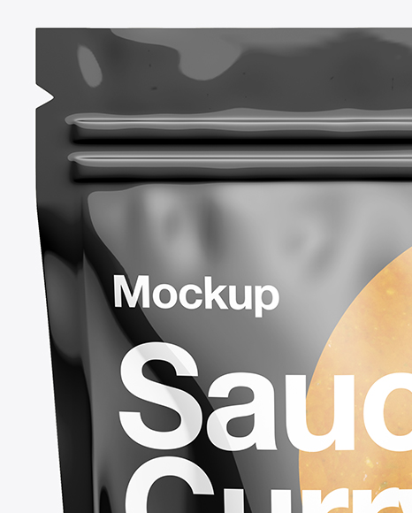 Download Glossy Transparent Stand Up Pouch W Curry Sauce Mockup Front View In Pouch Mockups On Yellow Images Object Mockups