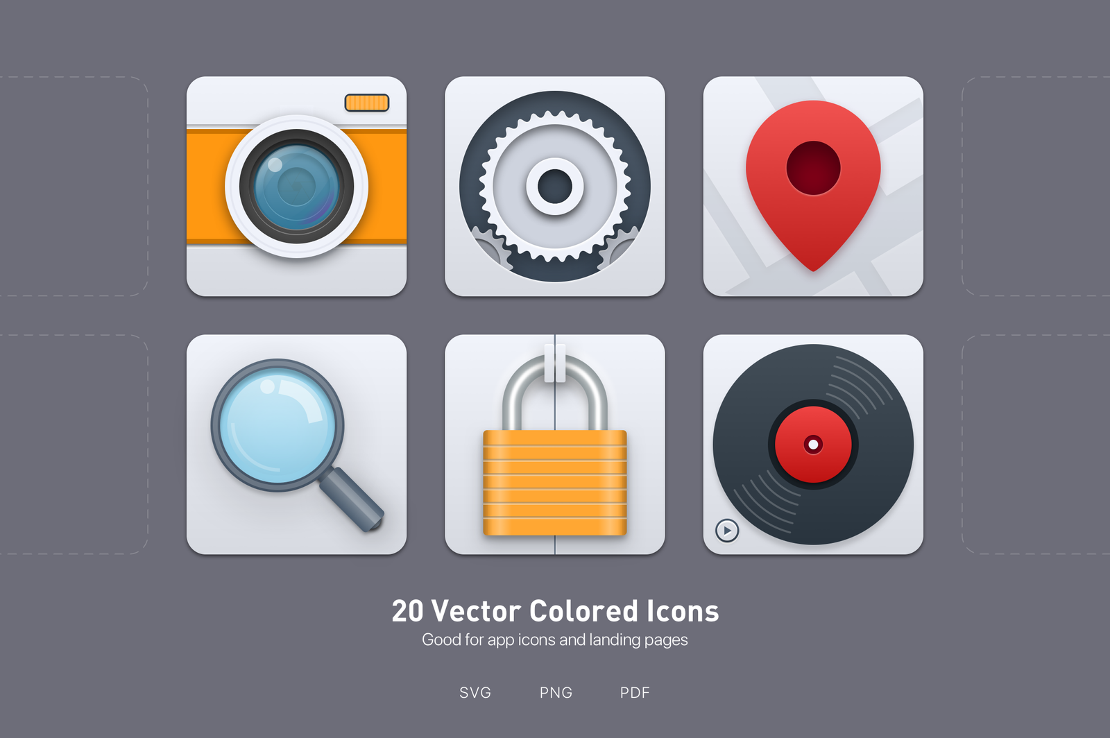 Download 20 Vector Colored Icons In Icons On Yellow Images Creative Store PSD Mockup Templates