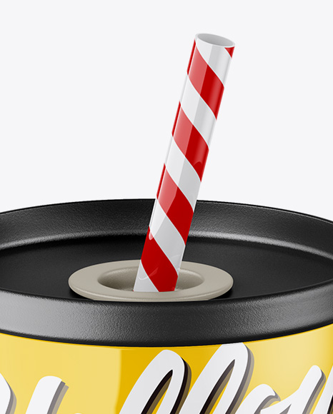 Glossy Soda Cup With Straw Mockup   High Angle Shot PSD #2