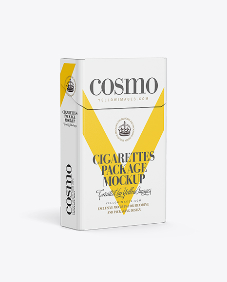 Download Half-turned Hard Cigarette Pack Mockup in Box Mockups on Yellow Images Object Mockups