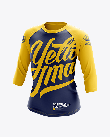 Women S Baseball Tee W 3 4 Sleeves Mockup Halfside View In Apparel Mockups On Yellow Images Object Mockups