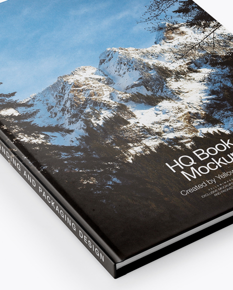 Hardcover Book Mockup - Half Side View on Yellow Images Object Mockups