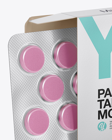 Opened Paper Box   Tablets Blister Mockup   Half Side View (High Angle Shot) PSD #2