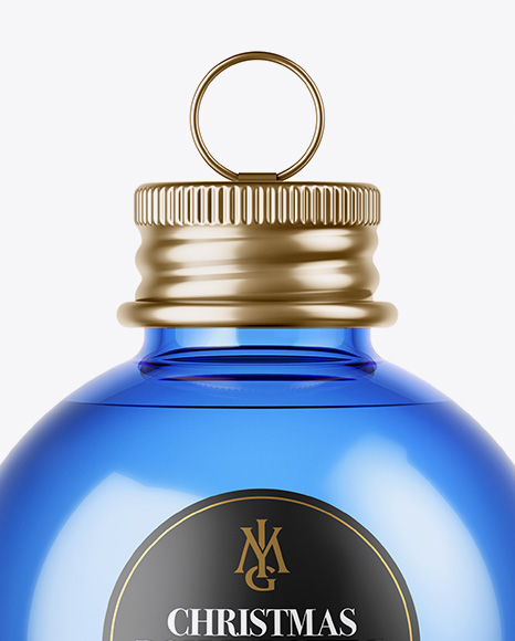 Blue Glass Christmas Bottle Mockup PSD #1