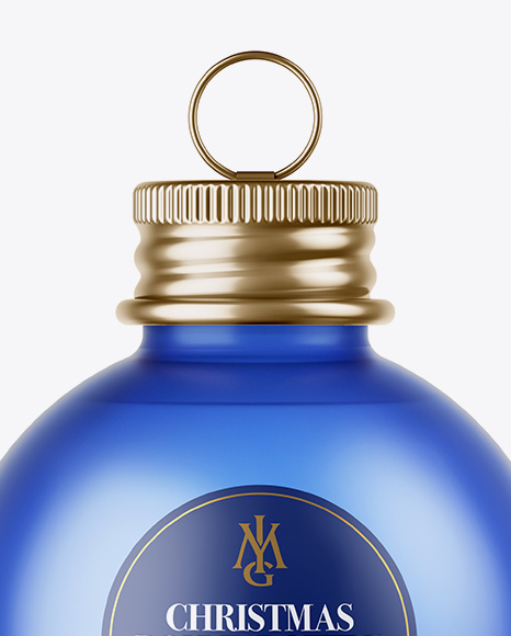 Frosted Blue Glass Christmas Bottle Mockup on Yellow Images Object Mockups