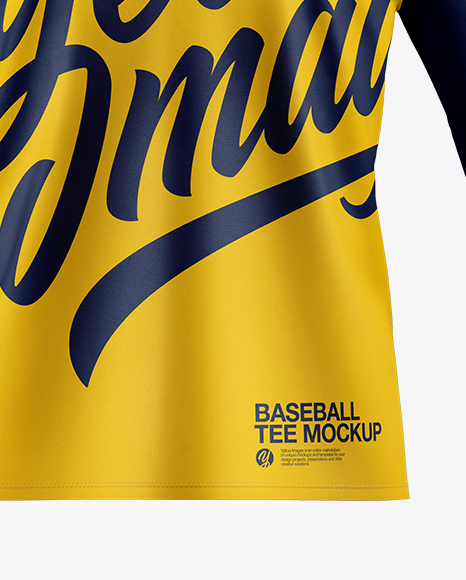 Men S Baseball T Shirt With Long Sleeves Mockup Front View In Apparel Mockups On Yellow Images Object Mockups