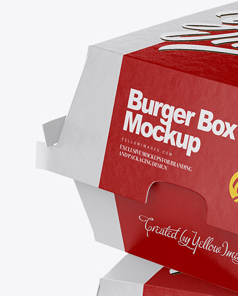 Download Two Paper Burger Boxes Mockup - Half Side View in Box Mockups on Yellow Images Object Mockups