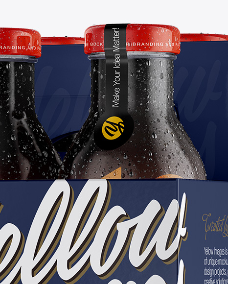 4 Bottles w/ Condensation Pack Mockup - Half Side View - download high