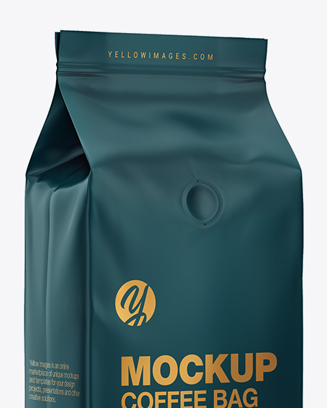 Download Matte Coffee Bag with Valve Mockup - Half Side View in Bag & Sack Mockups on Yellow Images ...