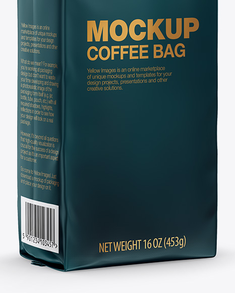 Download Matte Coffee Bag With Valve Mockup Half Side View In Bag Sack Mockups On Yellow Images Object Mockups