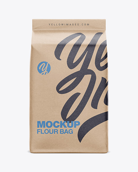 Download Kraft Paper Flour Bag Mockup Front View Eye Level Shot In Bag Sack Mockups On Yellow Images Object Mockups