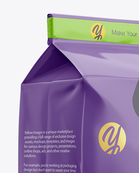 Download Glossy Paper Flour Bag Mockup Halfside View Eye Level Shot In Bag Sack Mockups On Yellow Images Object Mockups