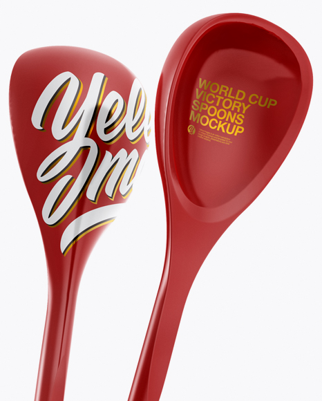 Glossy World Cup Victory Spoons Mockup - Half Side View on Yellow