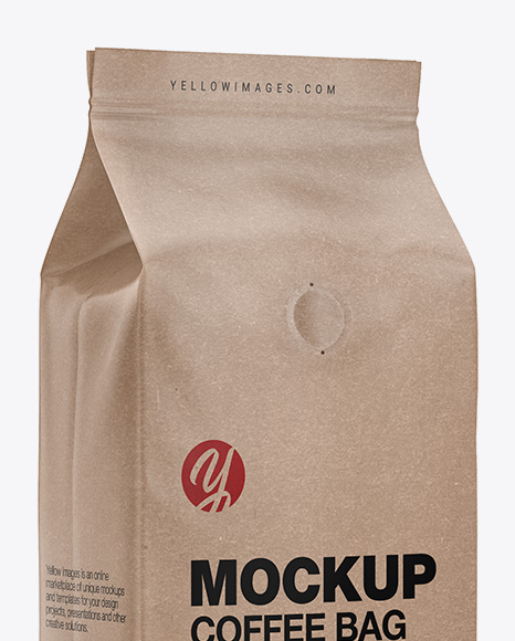 Download Kraft Coffee Bag With Valve Mockup Half Side View In Bag Sack Mockups On Yellow Images Object Mockups PSD Mockup Templates