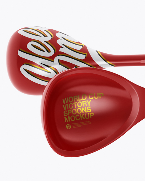 Glossy World Cup Victory Spoons Mockup - Half Side View (High-Angle